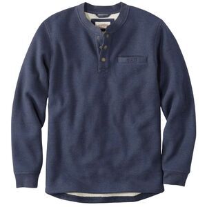 L.L.Bean Navy Katahdin‎ Iron Works Bonded Waffled Fleece Henley Pullover Sweater